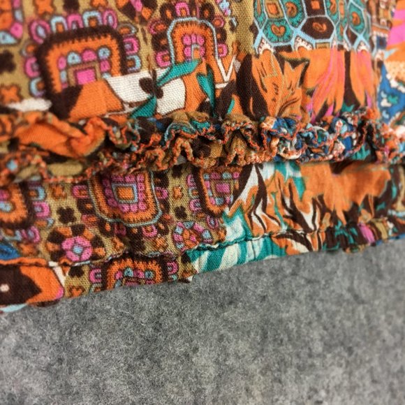 Sanctuary Top S Boho Geometric Motif Cap Sleeve Ruffle Keyhole Tank Mixed Print - Picture 6 of 12